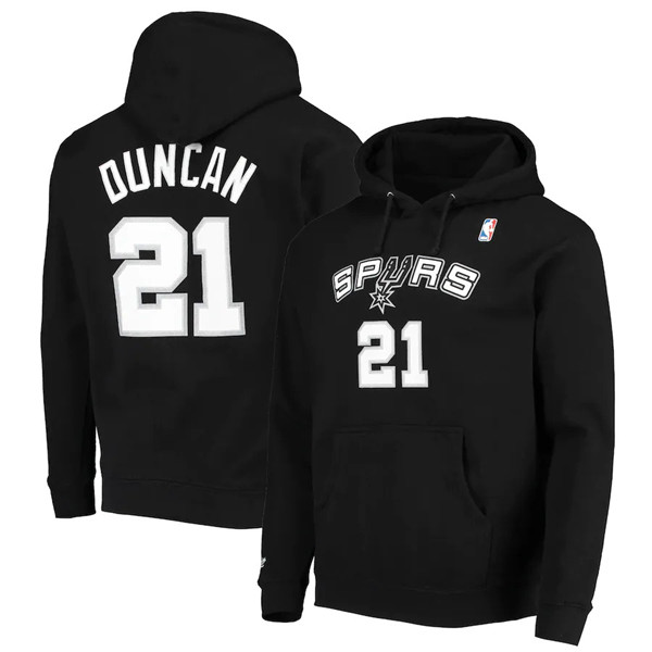 Men's Black San Antonio Spurs #21 Tim Duncan 2021 Pullover Hoodie